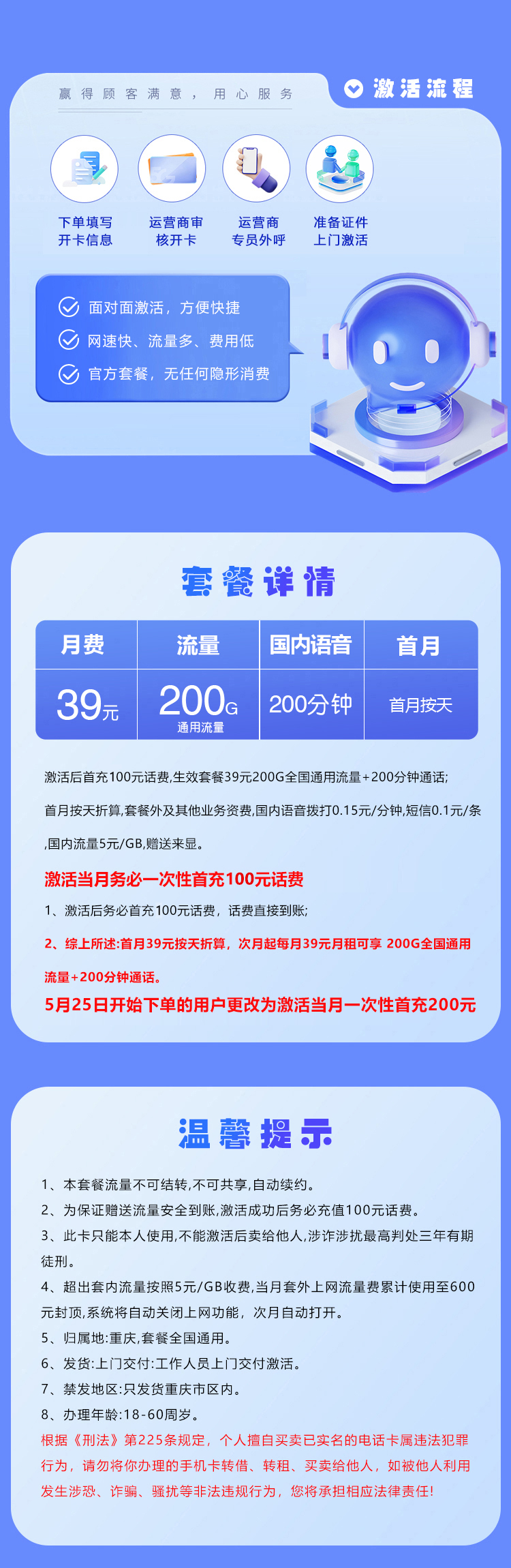 重庆联通新39元200G+200分钟