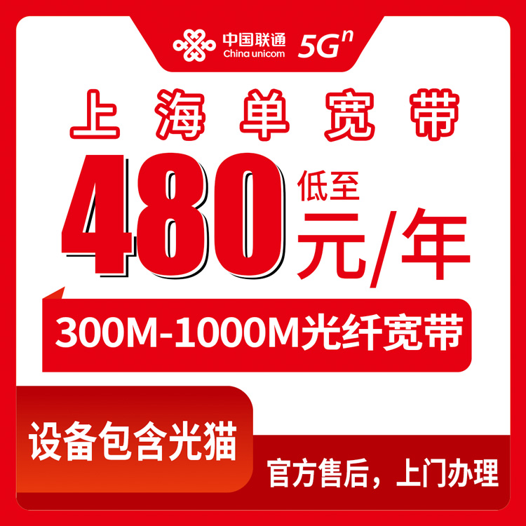 联通上海市宽带卡480-1200元包年300-1000M单宽带套餐