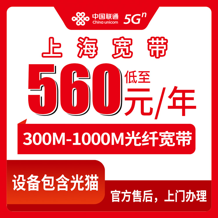 联通上海市宽带卡560-700元包年300-1000M20-30G+400-500分钟融合宽带套餐