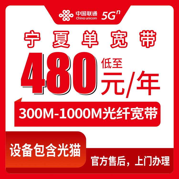 联通宁夏全省宽带卡480-1440包年300-1000M单宽带套餐