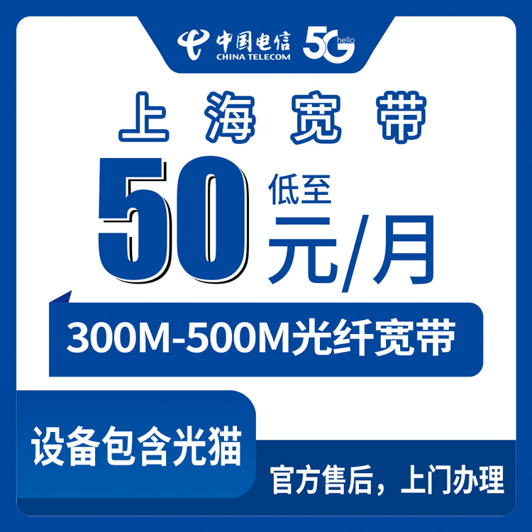 电信上海市宽带卡50-85元300-500M60-220G+500-1000分钟2748元包年2000M100G+1000分钟融合宽带套餐