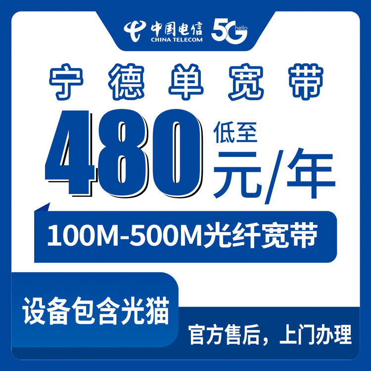 电信福建宁德宽带卡480-1380元包年100-500M单宽带套餐
