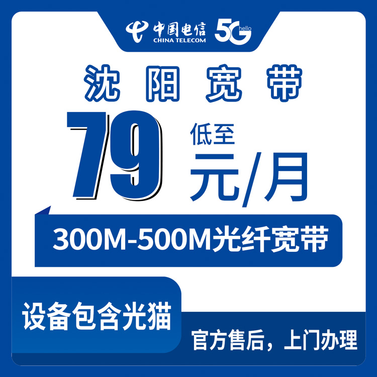 电信辽宁沈阳宽带卡79-99元300-500M25-45G+100-150分钟融合宽带套餐