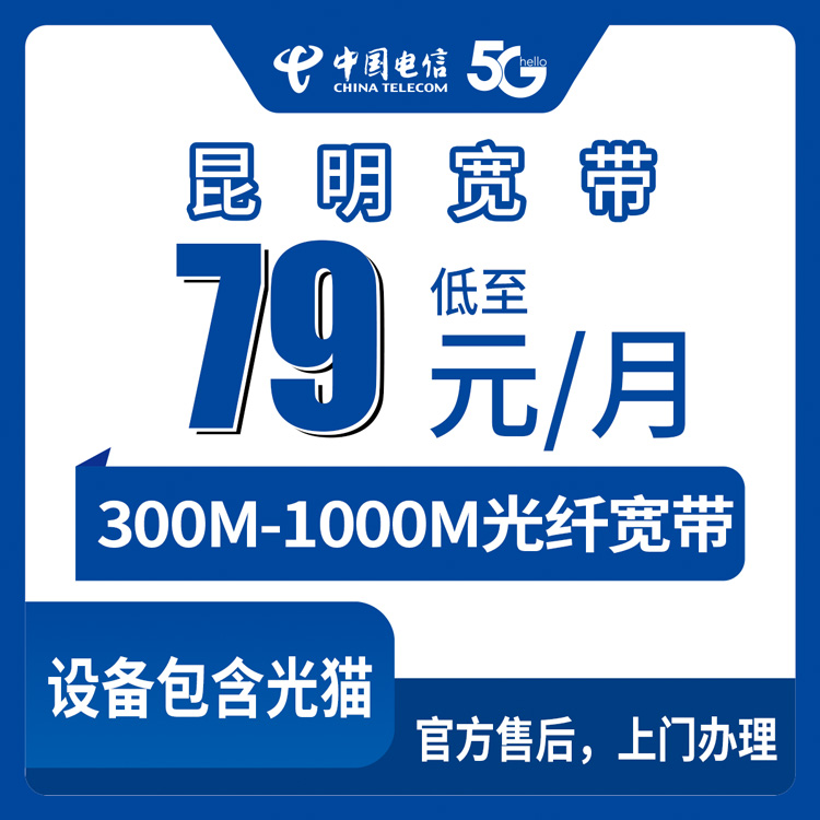 电信云南昆明宽带卡79-299元300-1000M25-310G+100-1000分钟融合宽带套餐
