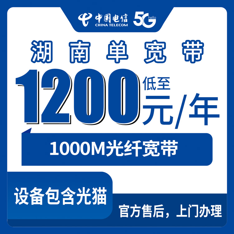 电信湖南全省宽带卡1200-3600元包1-3年1000M单宽带套餐